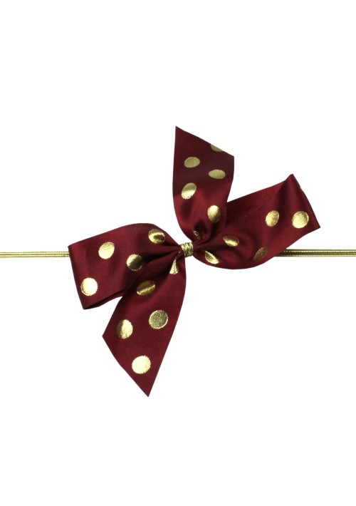 Burgundy/Gold Polka Dot Bow w/Stretch Tie (2 Loop: 3-1/2 Bow) - 100 per Case