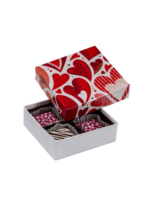 804-005/2418 - 1/8 lb. Solid Lid Candy Box - Hearts O' Plenty / White