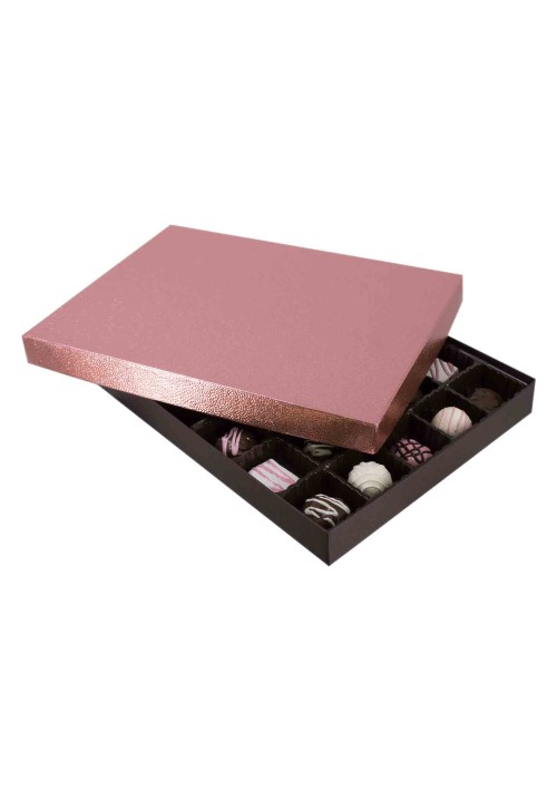 830S-2251/2390 - 1 lb. Solid Lid Candy Box -  Metallic Rose Pebble / Dark Chocolate
