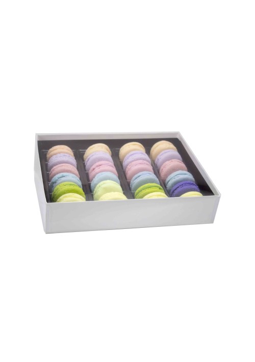 24 pc. Macaron Box w/ Clear Vinyl Lid - White Krome