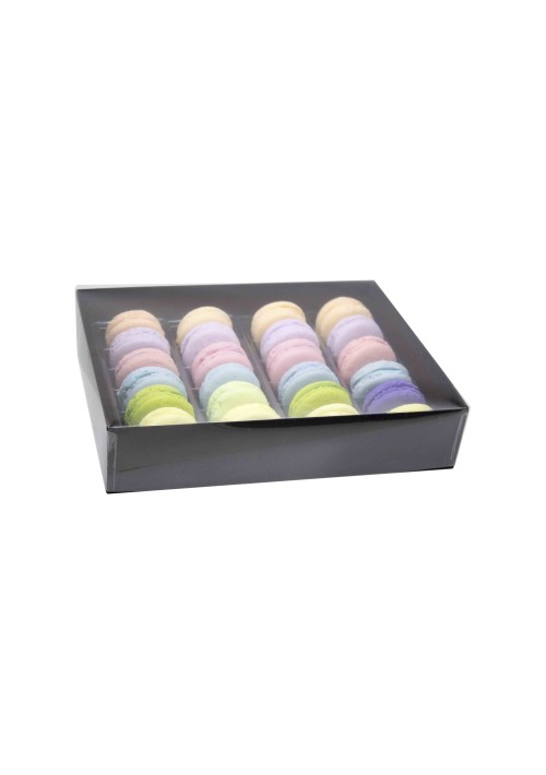 24 pc. Macaron Box w/ Clear Vinyl Lid - Black Onyx