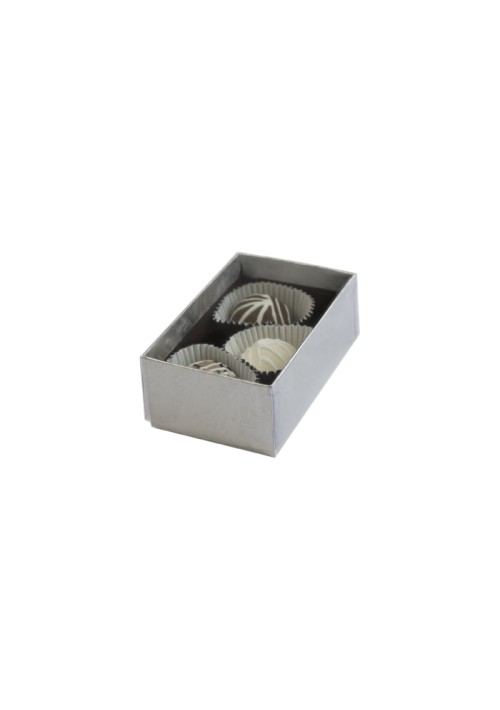 V202-005 - 1 oz. Favor Box - Clear Vinyl Lid Candy Box - White Krome