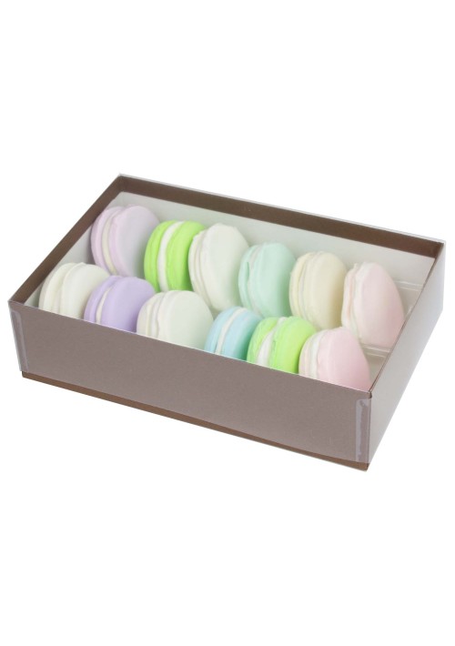 12 pc. Macaron Box w/ Clear Vinyl Lid - Cocoa