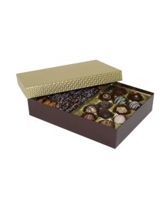 8302-2002/2007 - 2 lb. Double Layer Solid Lid Candy Box - Chocolate / Gold Diamond