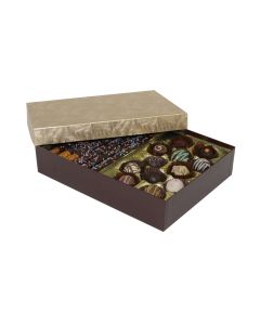 8302-2002/2044 - 2 lb. Double Layer Solid Lid Candy Box - Chocolate / Elegant Gold 