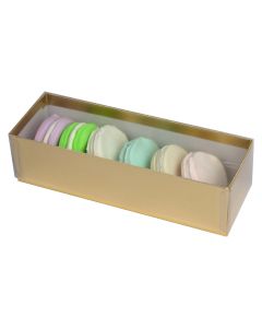 6 pc. Macaron Box w/ Clear Vinyl Lid - Gold