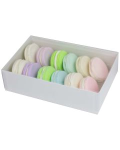 12 pc. Macaron Box w/ Clear Vinyl Lid - White Krome