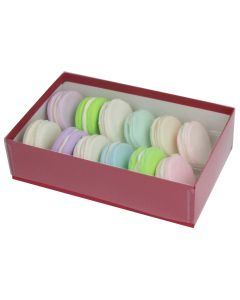 12 pc. Macaron Box w/ Clear Vinyl Lid - Red