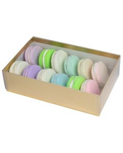 12 pc. Macaron Box w/ Clear Vinyl Lid - Gold