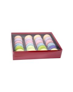 24 pc. Macaron Box w/ Clear Vinyl Lid - Red