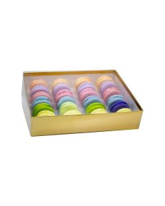 24 pc. Macaron Box w/ Clear Vinyl Lid - Gold